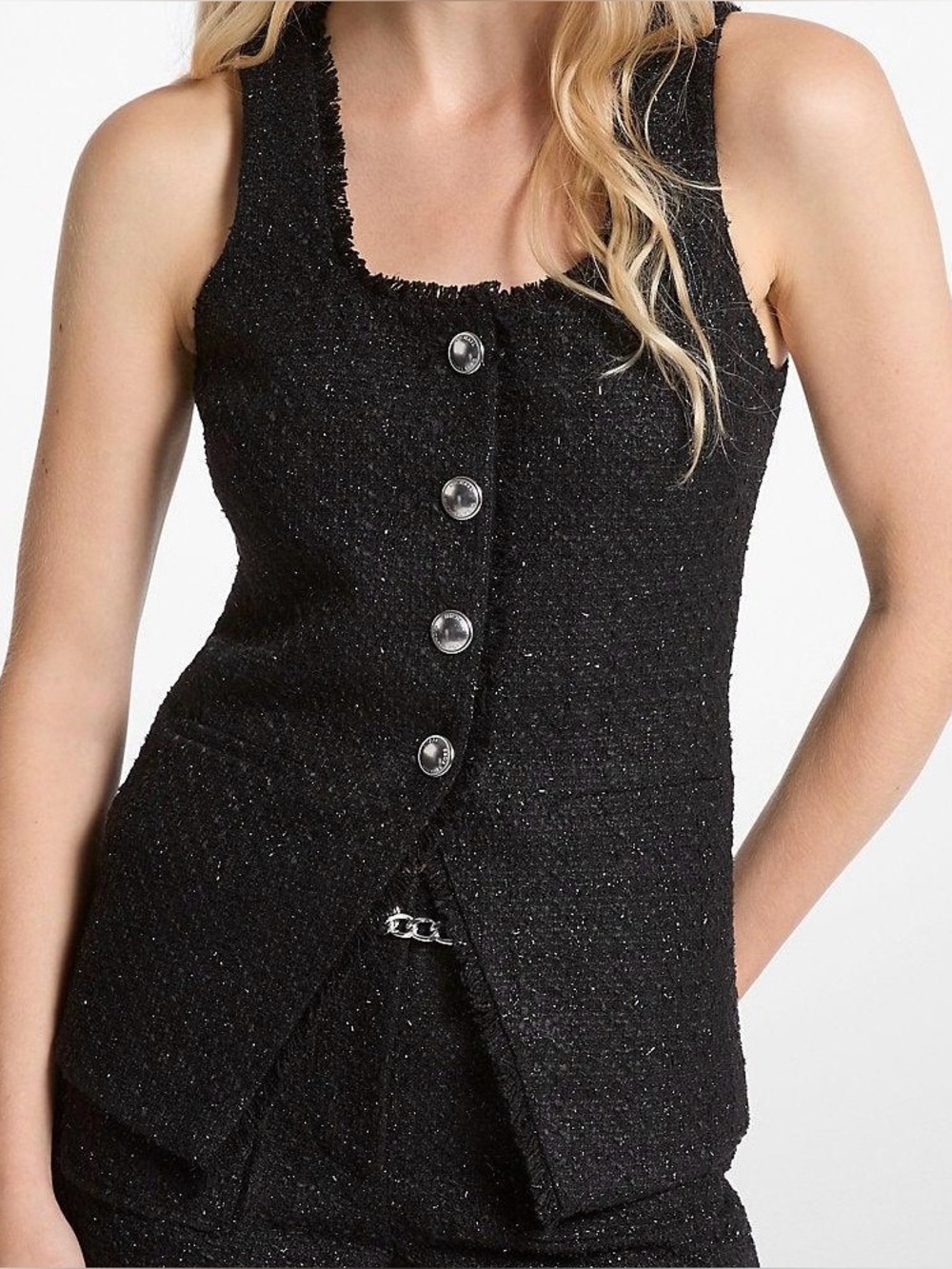 NWT Michael Kors Black Tweed Button-Front Vest